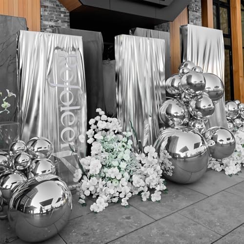 12PCS Metallic Silver Round Foil Balloons 22" 15" 10" Chrome Silver Balloon - Image 6