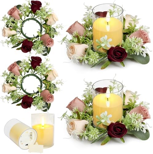 2 Sets Rose Candle Rings Wreaths with LED Flameless Candles by TOBILU