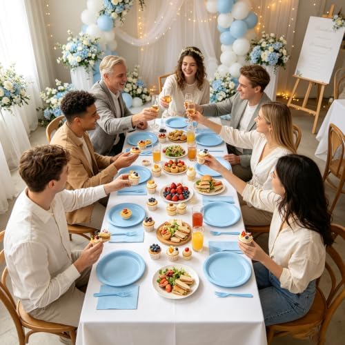 Light Blue Party Plates and Napkins, Include 7’’ Disposable Baby Blue Paper Dessert Plate Napkins Forks Party Supplies for Birthday, Baby Shower, Wedding, Picnics Party Decorations for Serves 50 - Image 5