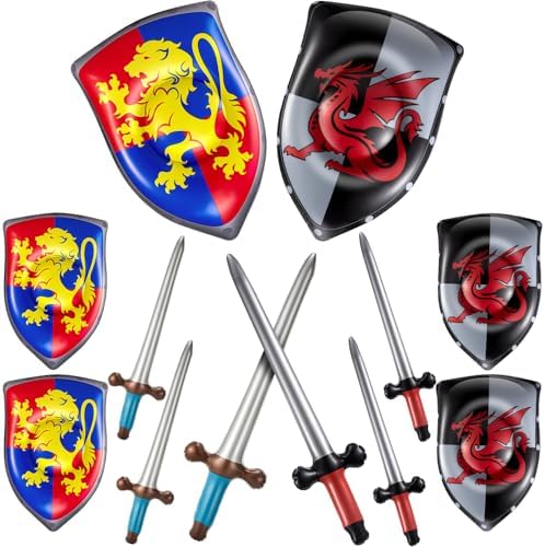 Poen 4 Pcs Inflatable Sword and Shield Medieval Knight Party,Lion, Dragon by Poen