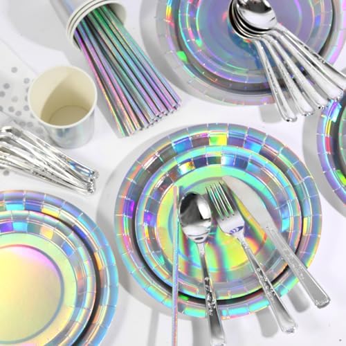 200 pieces of silver party supplies, disposable tableware set, silver paper plates, cups, napkins, plastic knives, forks and spoons, for 25 people - Image 3