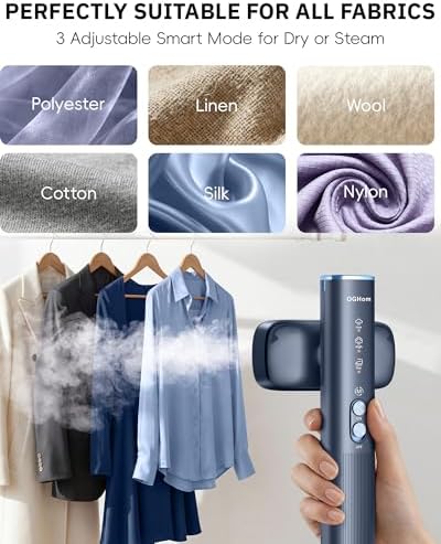 OGHom Steamer for Clothes, 110-240V Travel Steamer & Iron 2 in 1, 1000W Powerful Steam, Portable Handheld Garment Wrinkle Remover, 30s Fast Heat-Up with Dry& 2-Steam Control, for Global & Europe-Blue - Image 4