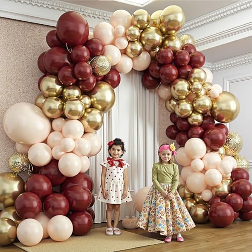 Burgundy Balloon Garland Arch Kit,412Pcs Burgundy and Sand White Metallic Gold Balloons for Wedding Bridal Shower Birthday Wine Anniversary Engagement Party Graduation Decorations - Image 7