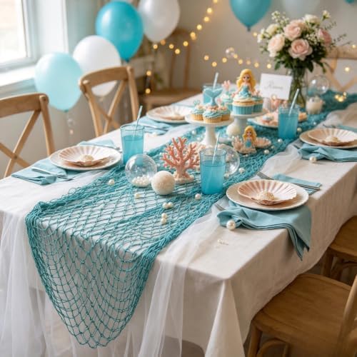 2 Pack Fish Net Decorations, 80x40 Inch Aqua Fishing Net Decor for Party - Image 3