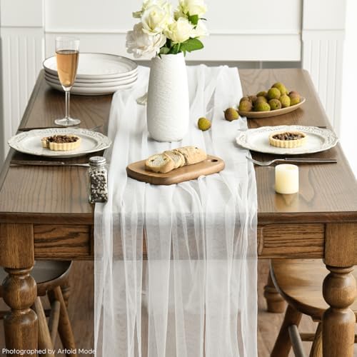 Artoid Mode 3PCS Ivory Gauze Table Runner 120 Inch 10FT, Seasonal Sheer Kitchen Dining Holiday Wedding Birthday Baby Shower Table Decor for Home Party - Image 4