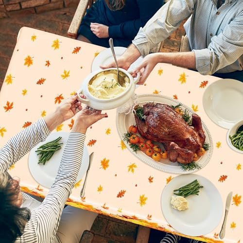 2 Pack Thanksgiving Table Cloth Plastic Leaves Pumpkin Fall Table Cover - Image 5