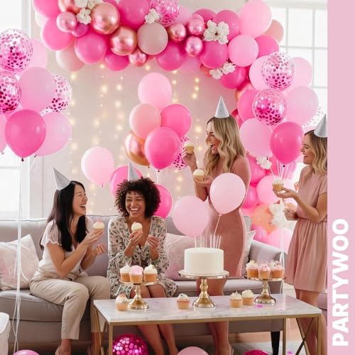 PartyWoo Pink and Gold Balloons 66pcs 12 Inch Gold Pearl Hot Pink Balloons - Image 4