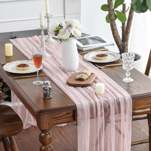 Artoid Mode 6-Pack Pearl Pink Gauze Table Runner 10FT Home Decor - Image 2