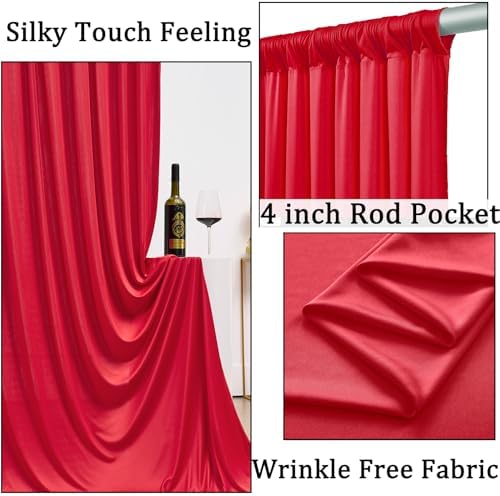 40ft x 10ft Wrinkle Free Red Backdrop Curtains for Parties, 8 Panels 5x10ft Silky Polyester Photo Backdrop Drapes for Christmas Weddings Birthday Party Photography Background Decor - Image 2
