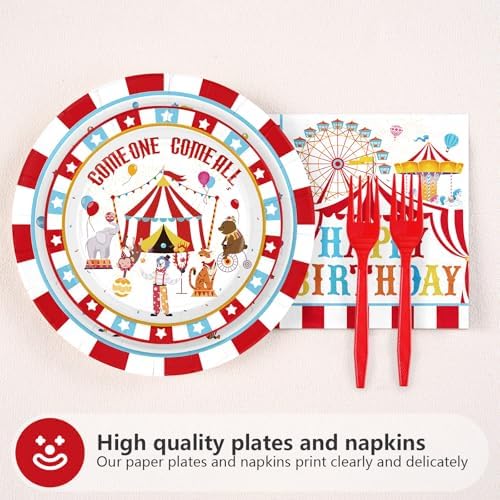 Grencian 96Pcs Circus Birthday Party Decorations, Serves 24 - Image 3