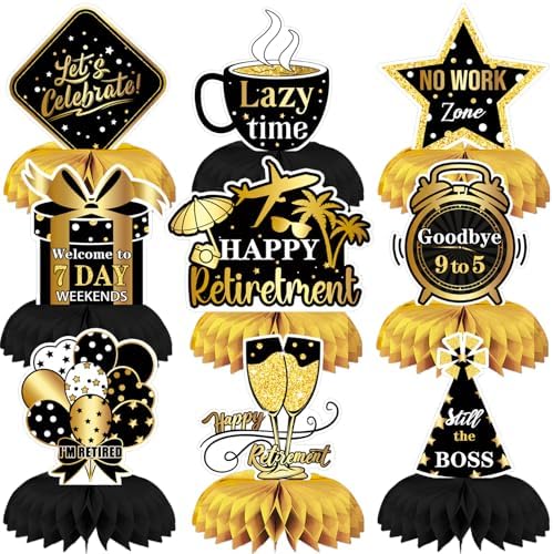 Retirement Table Decorations, Black and Gold Retirement Decorations by Adeyoo