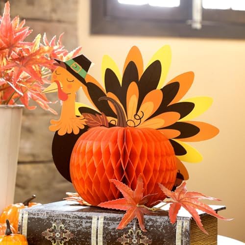 Fourluoo 12 Pcs Fall Thanksgiving Table Decor Turkey Honeycomb Centerpiece - Image 7