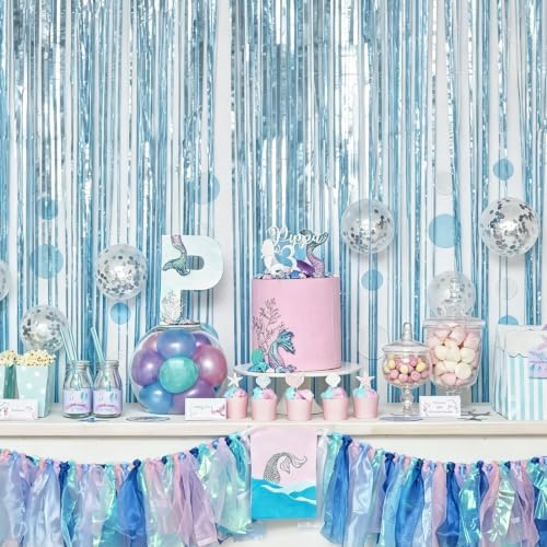 10 Pack Light Blue Foil Curtain Backdrop 3.2ft x 9.8ft Metallic Tinsel Foil Fringe Curtains Streamer Backdrop for Birthday Party Halloween Christmas New Year Party Supply (Matte Light Blue) - Image 7
