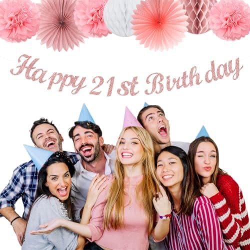 Rose Gold Light Pink White 21st Happy Birthday Party Decorations Hugmoon - Image 7