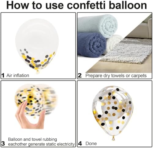 Bezente Black Gold Confetti Latex Balloons 60 Pack 12 inch - Image 6