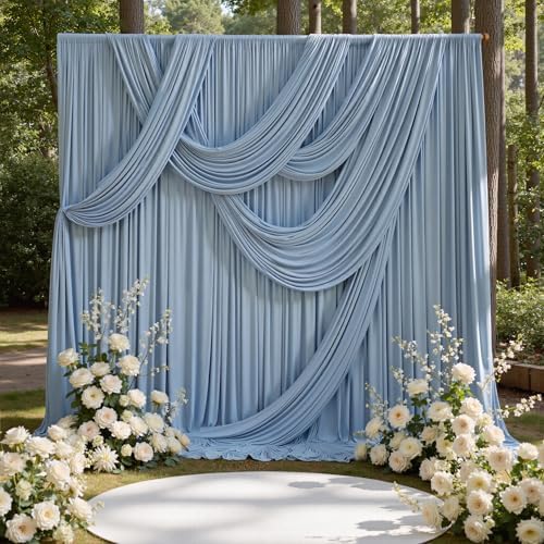 50ft x 15ft Dusty Blue Backdrop Curtains for Wedding Parties, 10 Panels Extra Long Wrinkle Free Fabric Drapes Photo Backdrop for Baby Shower Birthday Stage Reception Lobby Decoration by CO-AVE