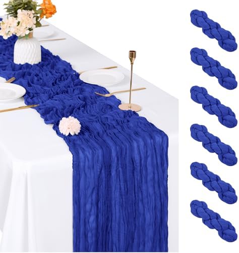 6 Pack Royal Blue Cheesecloth Table Runner, 17 x 108 inch, Semi Sheer Boho Cheese Cloth Fabric Table Runner Bulk for Wedding, Birthday, Party, Holiday, Home Decor (Royal Blue) by ACSUIT