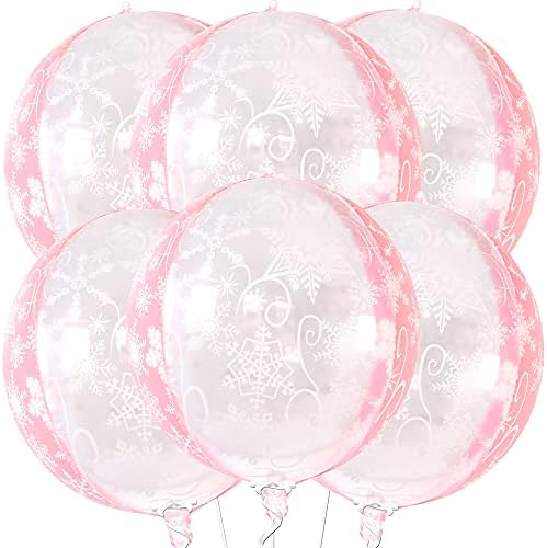 KatchOn Huge 22 Inch Pink Snowflake Balloons - Pack of 6, Princess Birthday by KatchOn