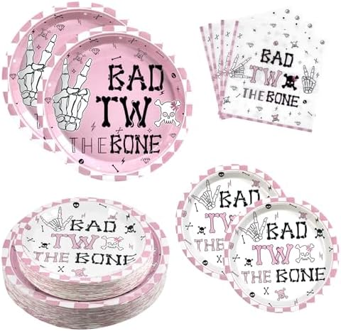 180pcs Bad Two the Bone Plates and Napkins Party Supplies Serve 60 by Dhnvcud