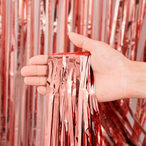Voircoloria Rose Gold Foil Fringe Backdrop Curtains, 3.3x8.2ft, 3 Pack - Image 2
