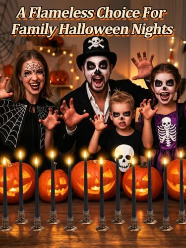 Alphatool 24 Pcs Halloween Black LED Flameless Candles with Remote, Bases - Image 4
