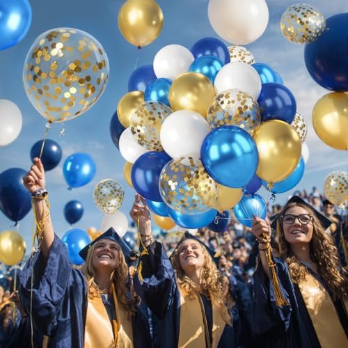 Navy Blue Gold White Balloons 50 PCs 12 Inch - Image 7