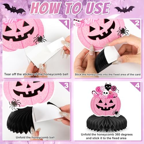 9Pcs Halloween Baby Shower Decorations A Little Boo is Almost Due Baby Shower Black pink Halloween Honeycomb Centerpieces Decorations for Gender Reveal Party Favor Supplies - Image 3