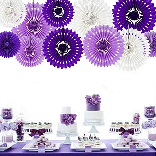 BEISHIDA Honeycomb Round Paper Fans Purple White Hanging Party Decoration - Image 4