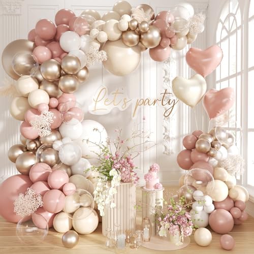 Dusty Pink Balloon Arch Kit,145Pcs Retro Blush Pink Sand White Cream Neutral Metallic Champagne Gold Balloons Different Size for Baby Shower Bridal Anniversary Birthday Party Decoration by Futureferry