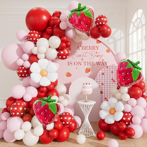 Strawberry Balloon Arch Garland Kit, Berry First Birthday Decor by Haolongfa