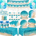 Beach Birthday Party Decorations, 183Pcs Ocean Waves Birthday Party Decorations Summer Pool Hawaiian Beach Party Supplies Plates,Napkins,Cups,Banner,Tablecloth,Balloons,Cupcake Topper,Serves 24 by CMUSKO