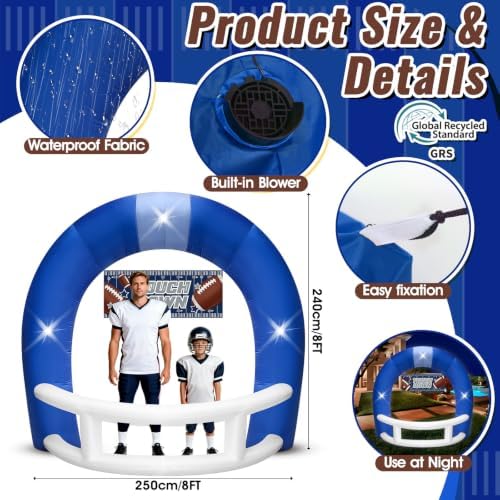 8FT Blue White Inflatable Football Helmet Arch with LED Lights - Image 2