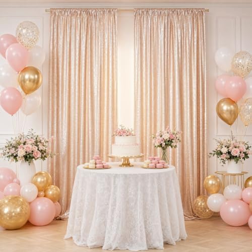 ShinyBeauty Champagne Sequin Backdrop 2 Panels 4x7FT Sequin Curtains - Image 2