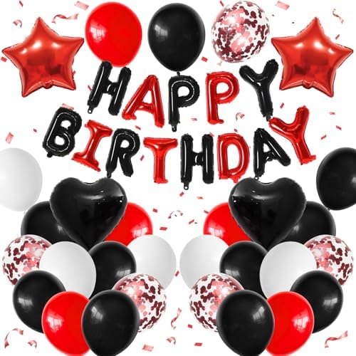 Red and Black Birthday Decorations with Black Red Balloons for Boys by BTZO