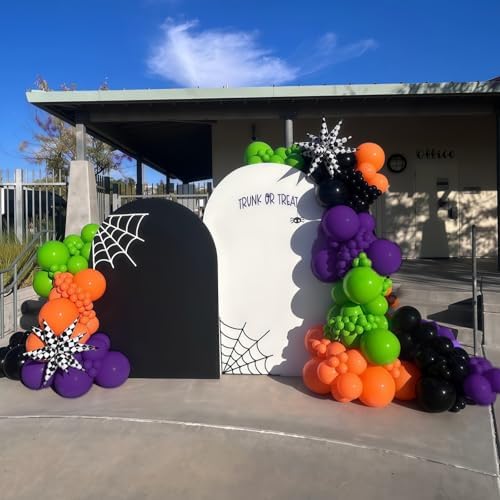 Halloween Balloon Arch Garland Kit, Dark Purple Bright Light Lime Green Orange White Eyeball Balloons with 3D Bat Pumpkin Spider Ghost Foil Balloon for Halloween Spooky Indoor Outdoor Party Decoration - Image 6