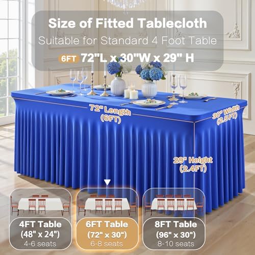Shillance 6 Packs Royal Blue Tableclothes for 6 Foot Rectangle Table, Wrinkle Free Spandex Tablecovers 6FT Stretch Fitted Table Cloth with Skirt for Birthday Parties Graduations Event Wedding Banquet - Image 3