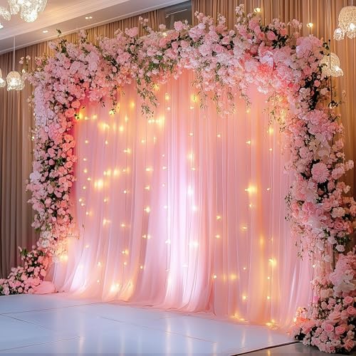 Fomcet Tulle Backdrop Curtains with Lights 10x8ft Sheer Peach Curtain - Image 6