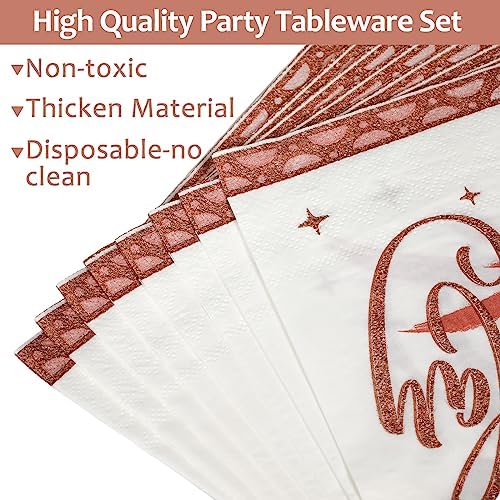 50 Guests 90th Birthday Decorations for Women, Rose Gold 90th Birthday Plates and Napkins Party Supplies 90th Year Fabulous Birthday Disposable Paper Tableware Cheers to 90 Years Dinnerware 200PCS - Image 4