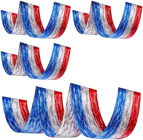 Breling 4 Pcs Red White Blue Patriotic Ceiling Fringe Curtains, 15 ft by Breling