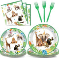 96Pcs Jungle Birthday Party Plates and Napkins Safari Animals Themed Party Decorations Jungle Theme Party Disposable Tableware Set for 24 Guests Wild Animals Gold Safari Zoo Birthday Favors Supplies by CHUNNIN