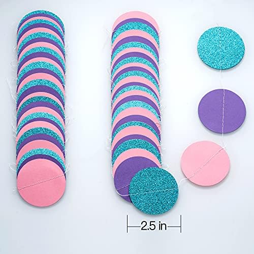 WEVEN Circle String Decorations Paper Garland Banner Streamer Party Decor 2.5" 20 ft (Pink, Purple, Teal Glitter) - Image 3