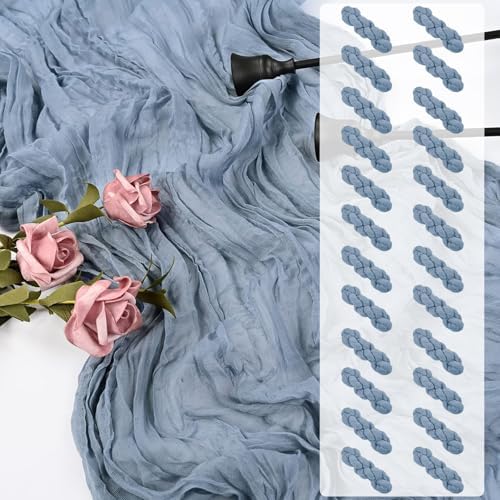 24 Pack Dusty Blue Cheesecloth Table Runner, 35x120 Inch Boho Gauze Table Runner 10ft Rustic Sheer Cheese Cloth Table Decor for Wedding Baby Bridal Shower Birthday Party Table Decoration by PWDAN