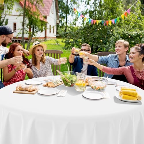 16 Pack White Plastic Tablecloth for Round Tables, Premium Decorative White Disposable Table Cloths for Parties, Bulk Round Party Table Cover for Birthday Wedding Anniversary Graduation, 84 Inch - Image 6