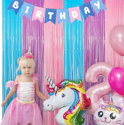 Blue Purple Pink Tinsel Backdrop 2 Packs - Image 3