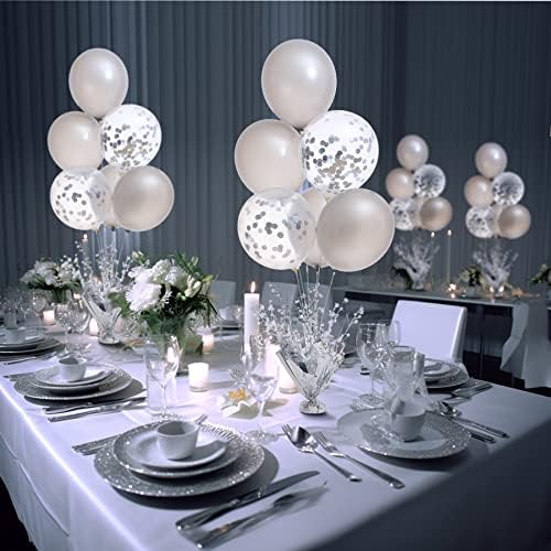 6 Set Silver Table Balloons Centerpiece Stand Kit with Silver and Confetti Balloons for Graduation Birthday Party Baby Shower Wedding Bridal Shower Prom Table Decorations - Image 4