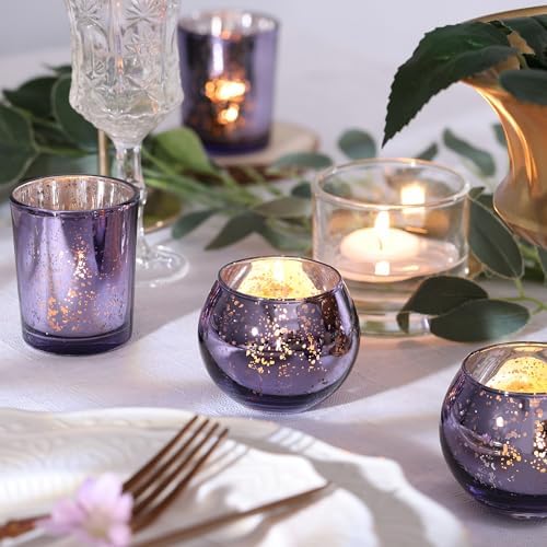 12 Pcs Assorsted Purple Votive Candle Holders for Tea Lights & Votives, Mercury Glass Candle Holder - Image 5