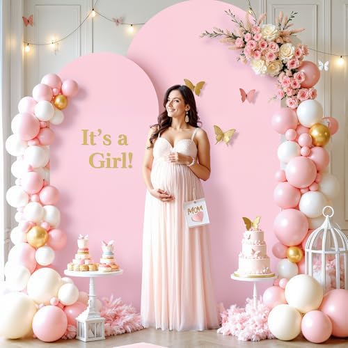 7.2FT 6FT Arch Backdrop Cover for Wedding, Set of 2 Stretchy Spandex Fitted Arch Stand Cover for Baby Shower, Birthday Party Decor, Chiara Backdrop Cover with Double-Sided Design(White, Pink) - Image 2
