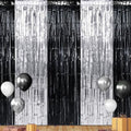 6 Pack 3.3Ft x 6.6Ft Graduation Foil Fringe Curtain Backdrop Decorations, Black Silver Metallic Tinsel Foil Streamers Curtain Photo Background for Graduation Prom Wedding Birthday Party Decorations by Zachely