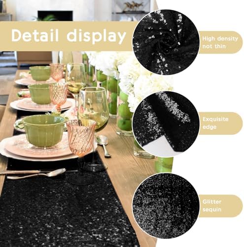 2 Packs 12 x 72 inches Sequin Table Runner, Black Glitter Table Runner for Birthday Party Supplies Wedding Engagement Baby Shower Holiday Celebration Event Decorations - Image 5