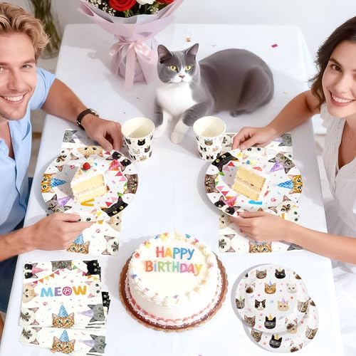Cats Birthday Party Plates Set,168PCS Cat Birthday Tableware Party Supplies - Image 6